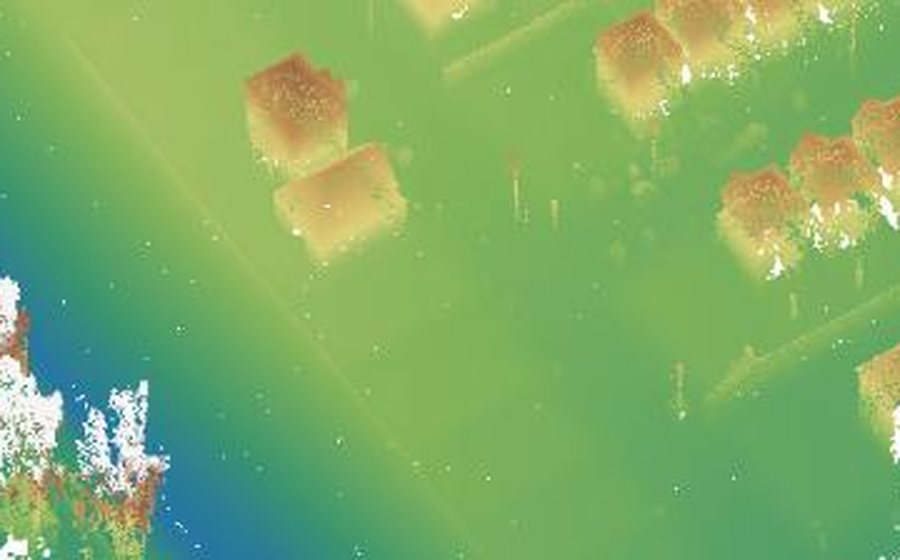 Elevation-coloured point cloud across a residential site