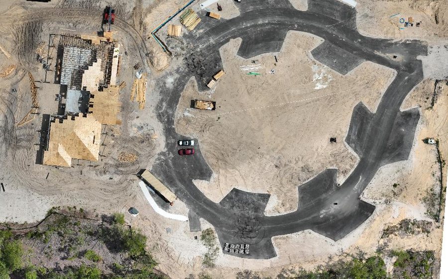 Houses under construction and a freshly paved cul-de-sac, mapped from raw drone photos