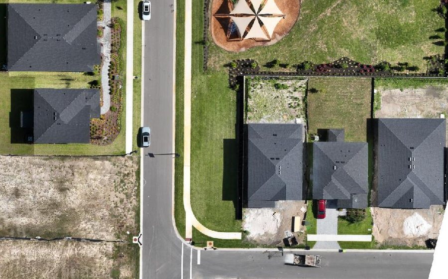 Finished homes, road and driveways resolved sharply enough to measure