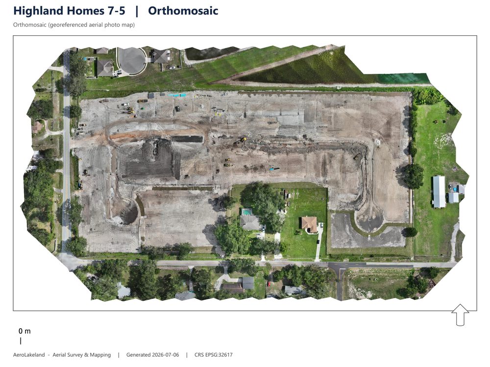 Aerial orthomosaic of an active residential construction and grading site