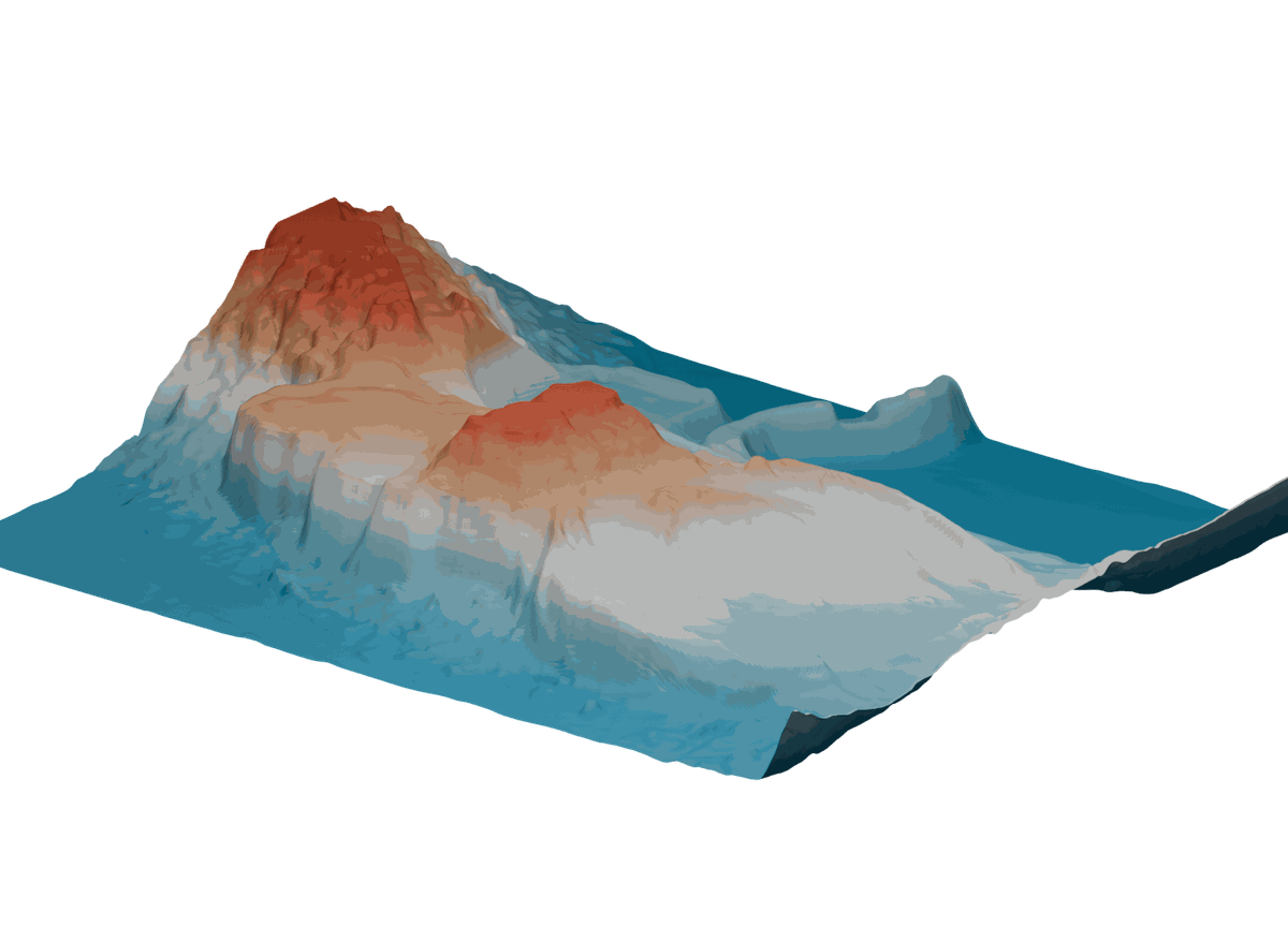 Terrain surface coloured by cut and fill against a flat design grade, with the cut side in cyan and the fill side in amber